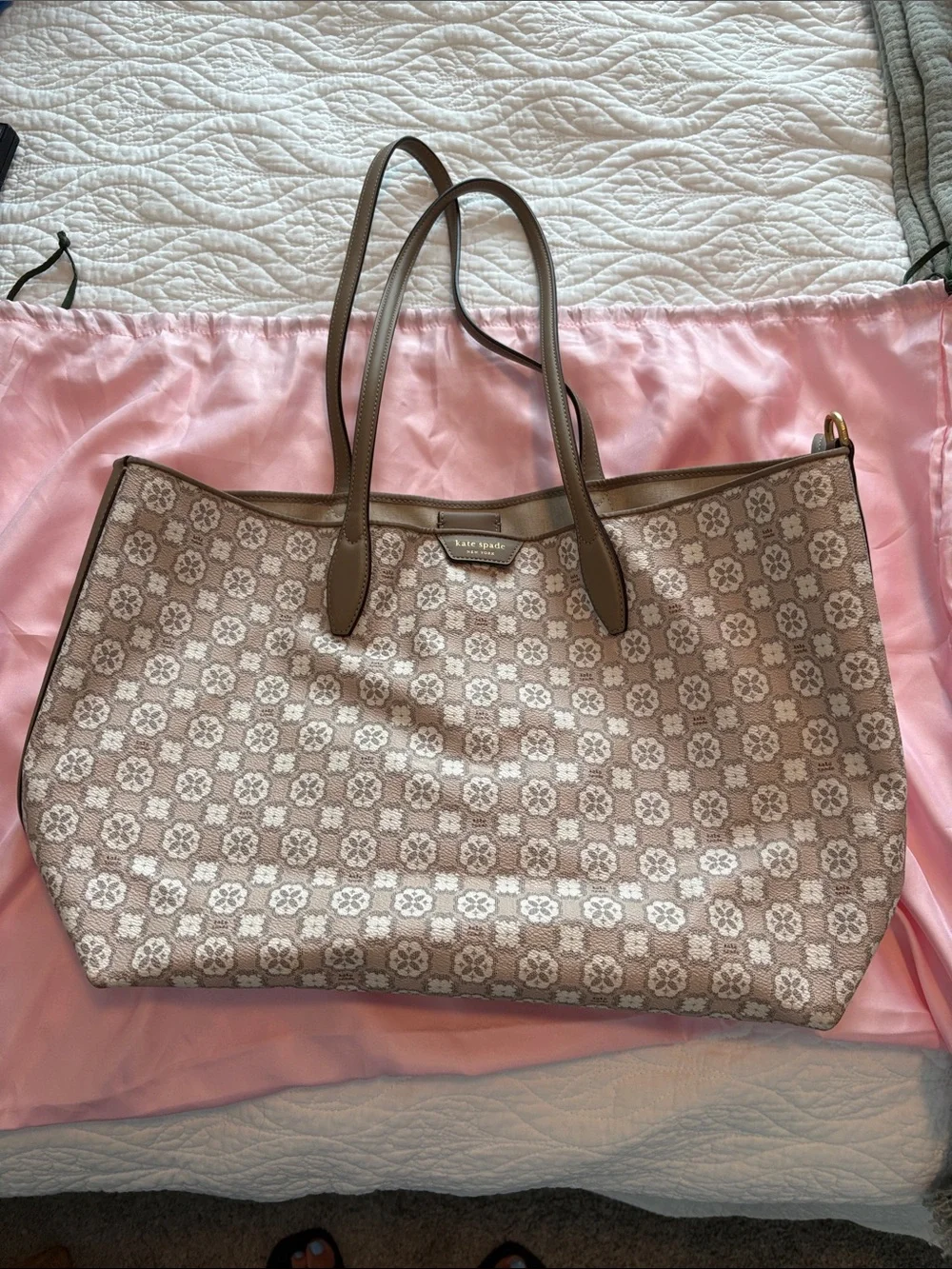 kate spade pink beige floral jacquard tote